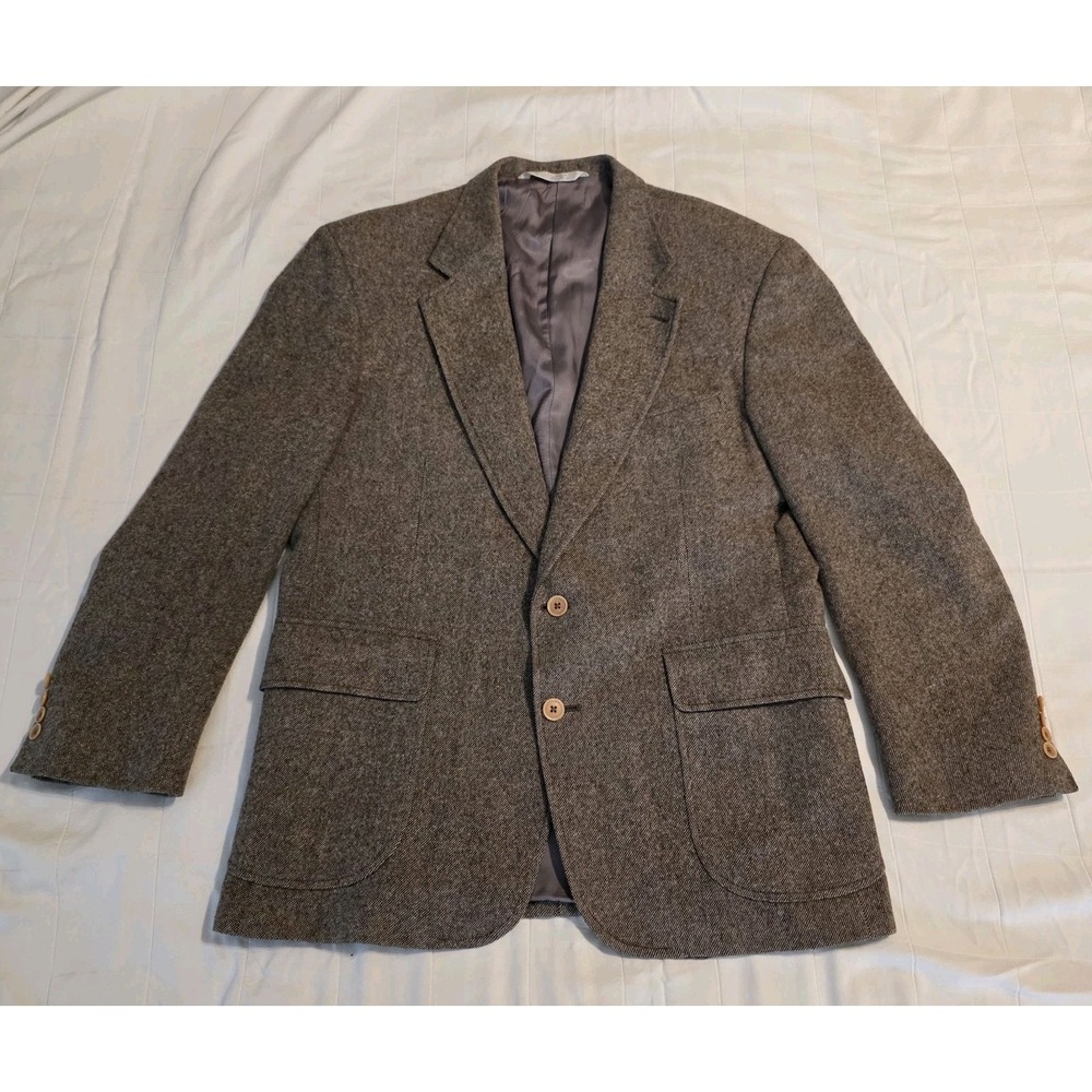 VTG 1980s‎ Lands' End Tweed Blazer USA Made Wool Sport Coat 44R Academia Preppy